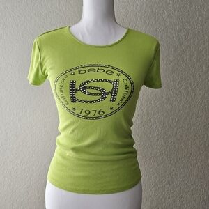 Y2K Bebe ribbed lime green rhinestone mcbling top